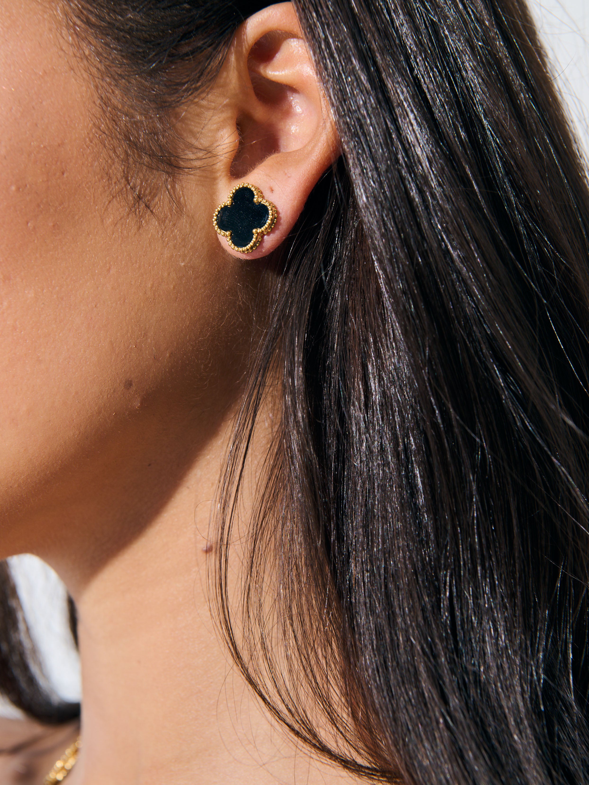 Charlotte Gold Clover Earrings - Black