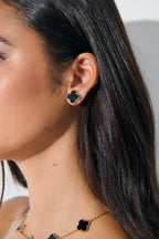 Charlotte Gold Clover Earrings - Black