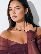 Charlotte Gold Clover Necklace - Black