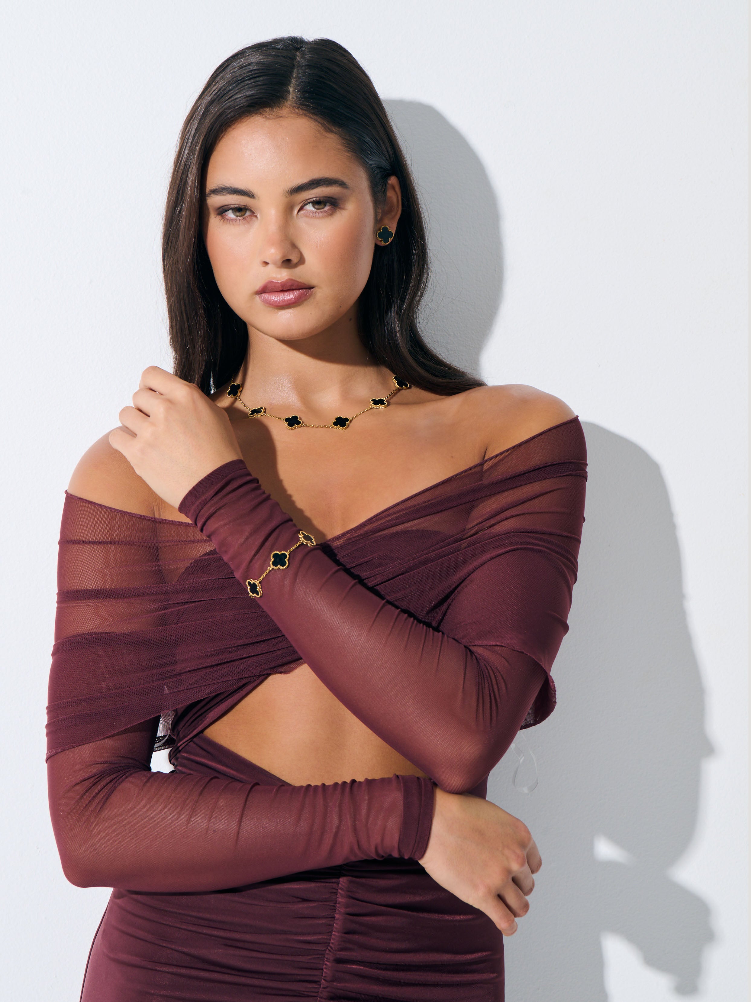 Charlotte Gold Clover Necklace - Black