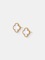 Charlotte Gold Clover Earrings - White