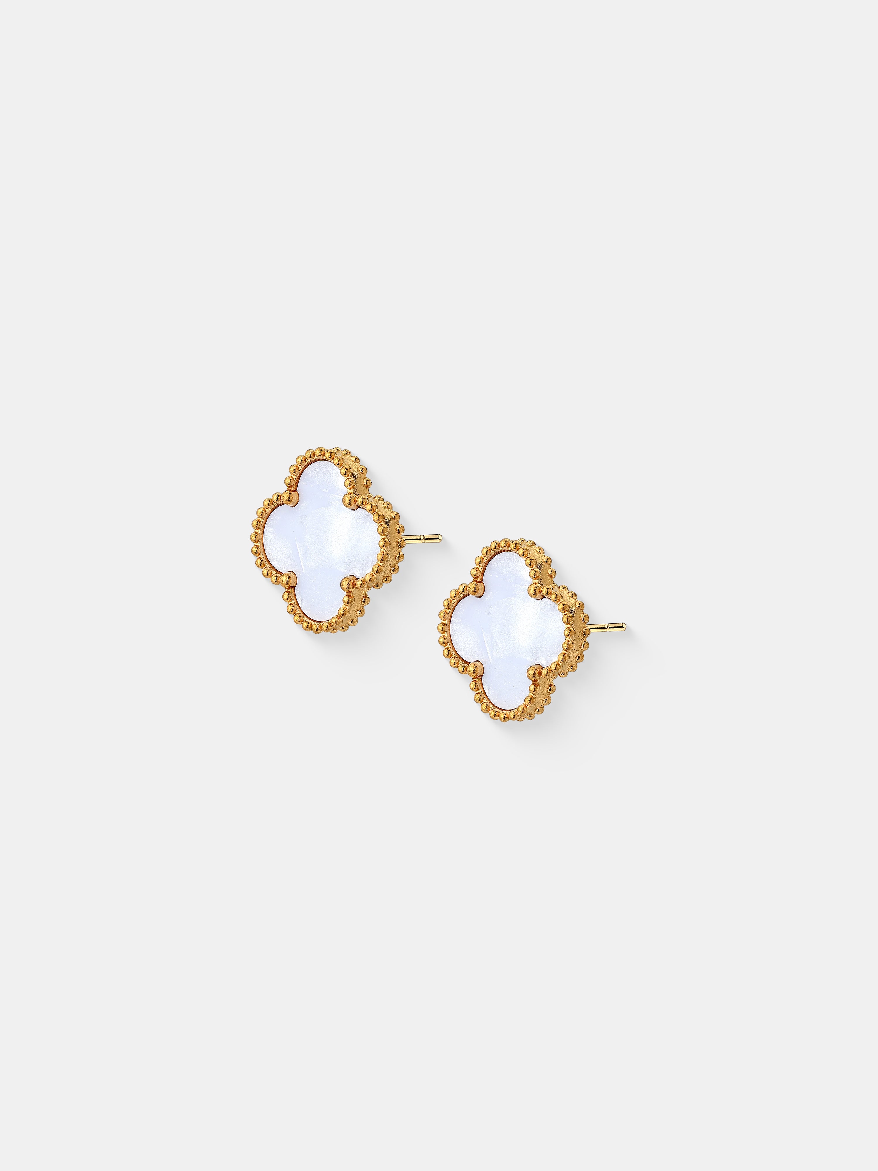 Charlotte Gold Clover Earrings - White