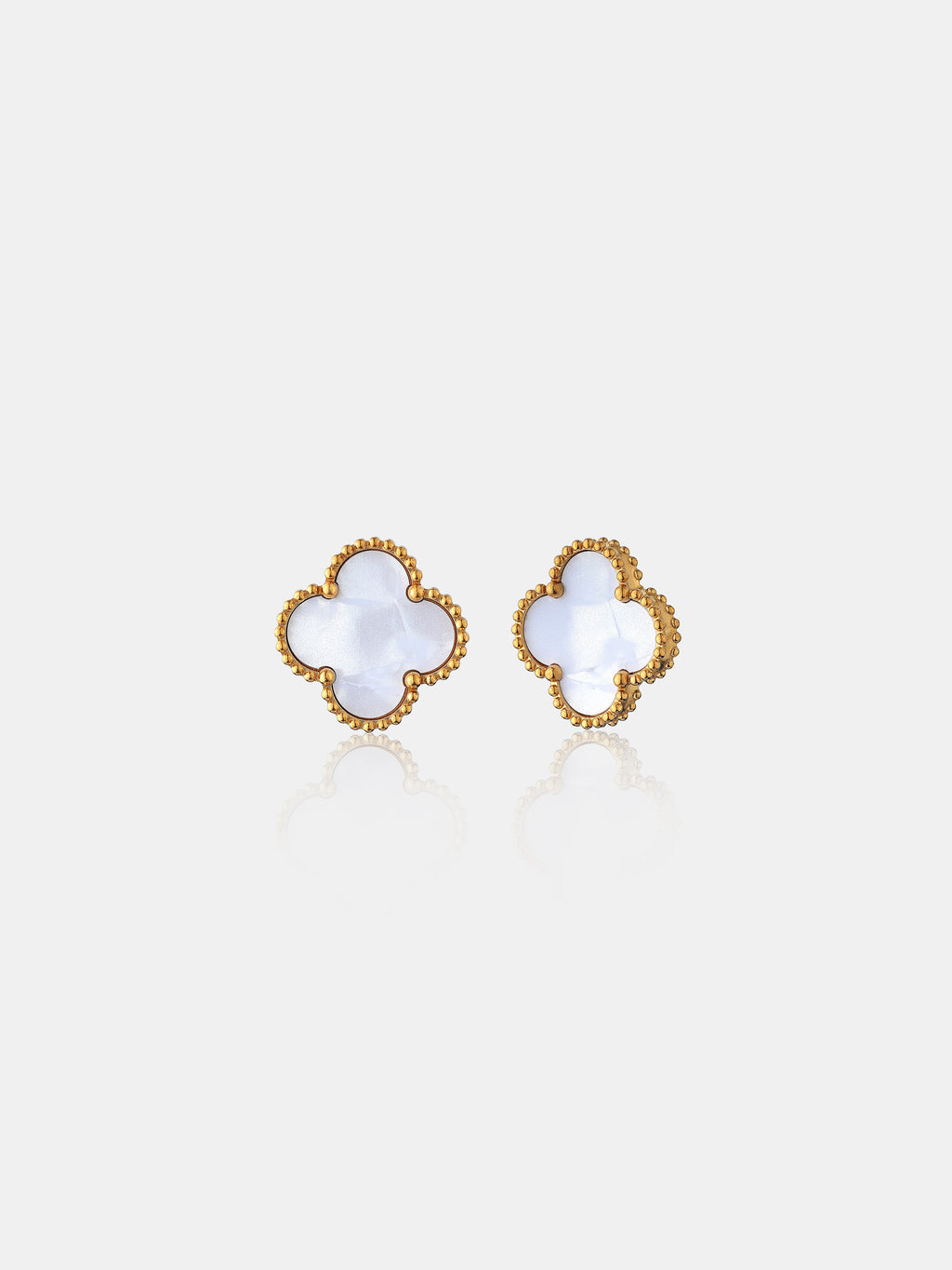Charlotte Gold Clover Earrings - White