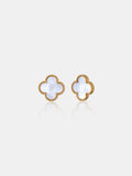 Charlotte Gold Clover Earrings - White