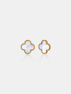 Charlotte Gold Clover Earrings - White
