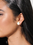 Charlotte Gold Clover Earrings - White