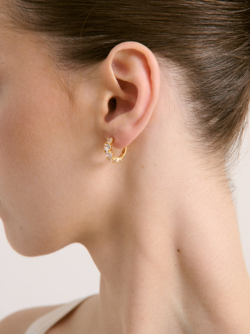 Birch Crystal Huggie Earrings - 18K Gold Plated