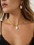 Organic Pearl Pendant Necklace - Gold