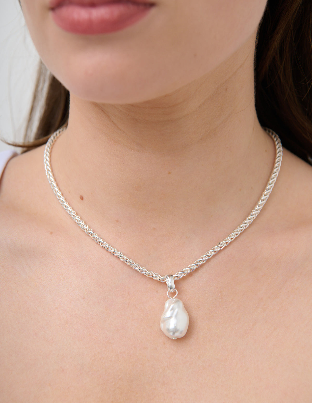 Organic Pearl Pendant Necklace - Silver