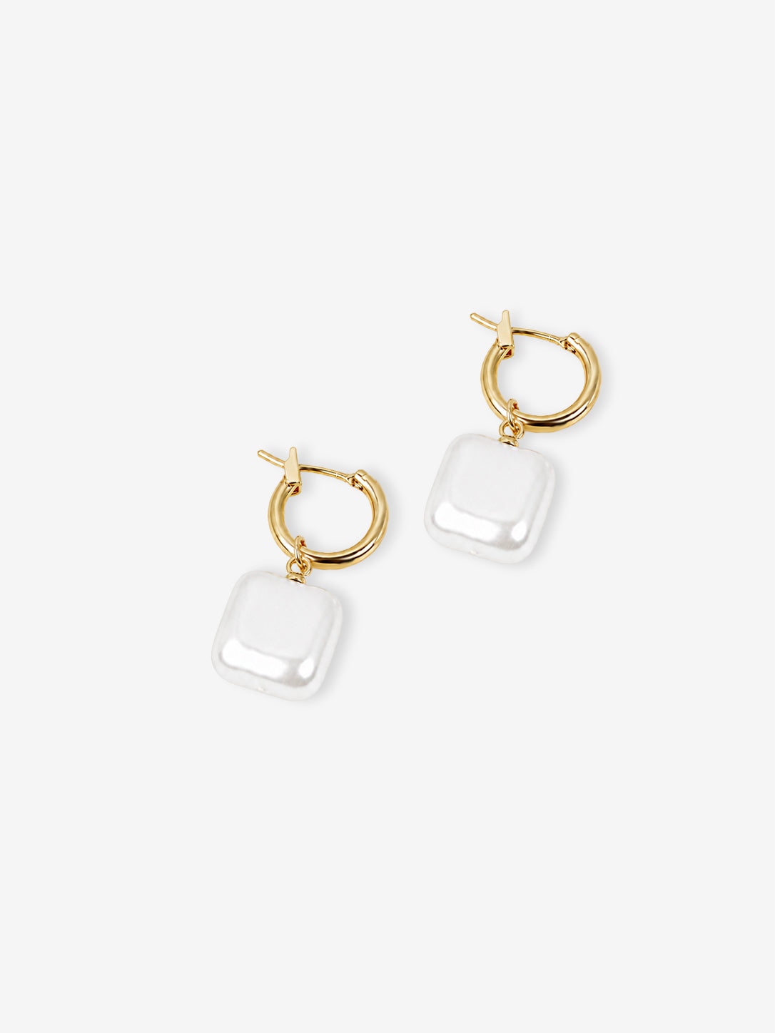 Square Pearl Hoop Earrings - 18k Gold Plated