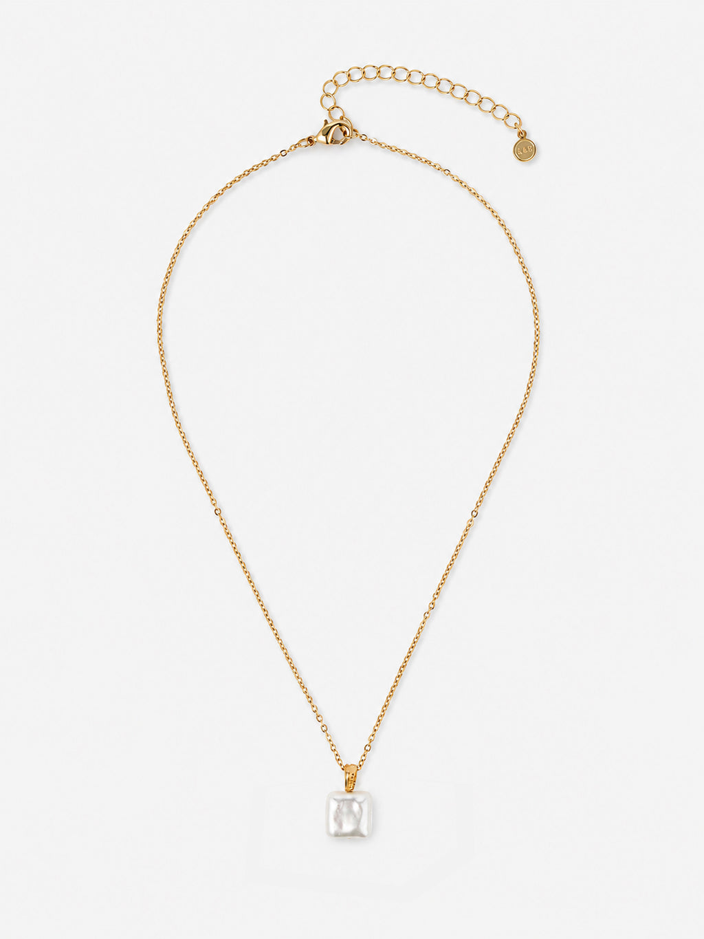 Square Pearl Pendant Necklace - 18k Gold Plated
