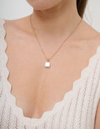 Square Pearl Pendant Necklace - 18k Gold Plated