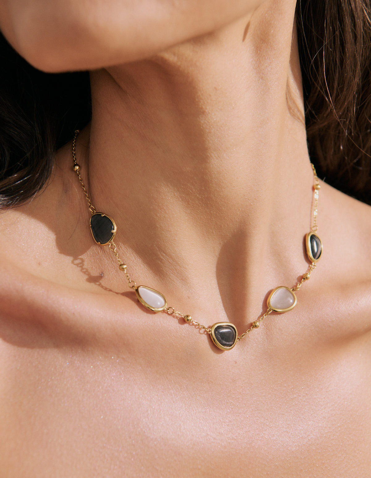 Via Resin Charm Station Necklace - B/W