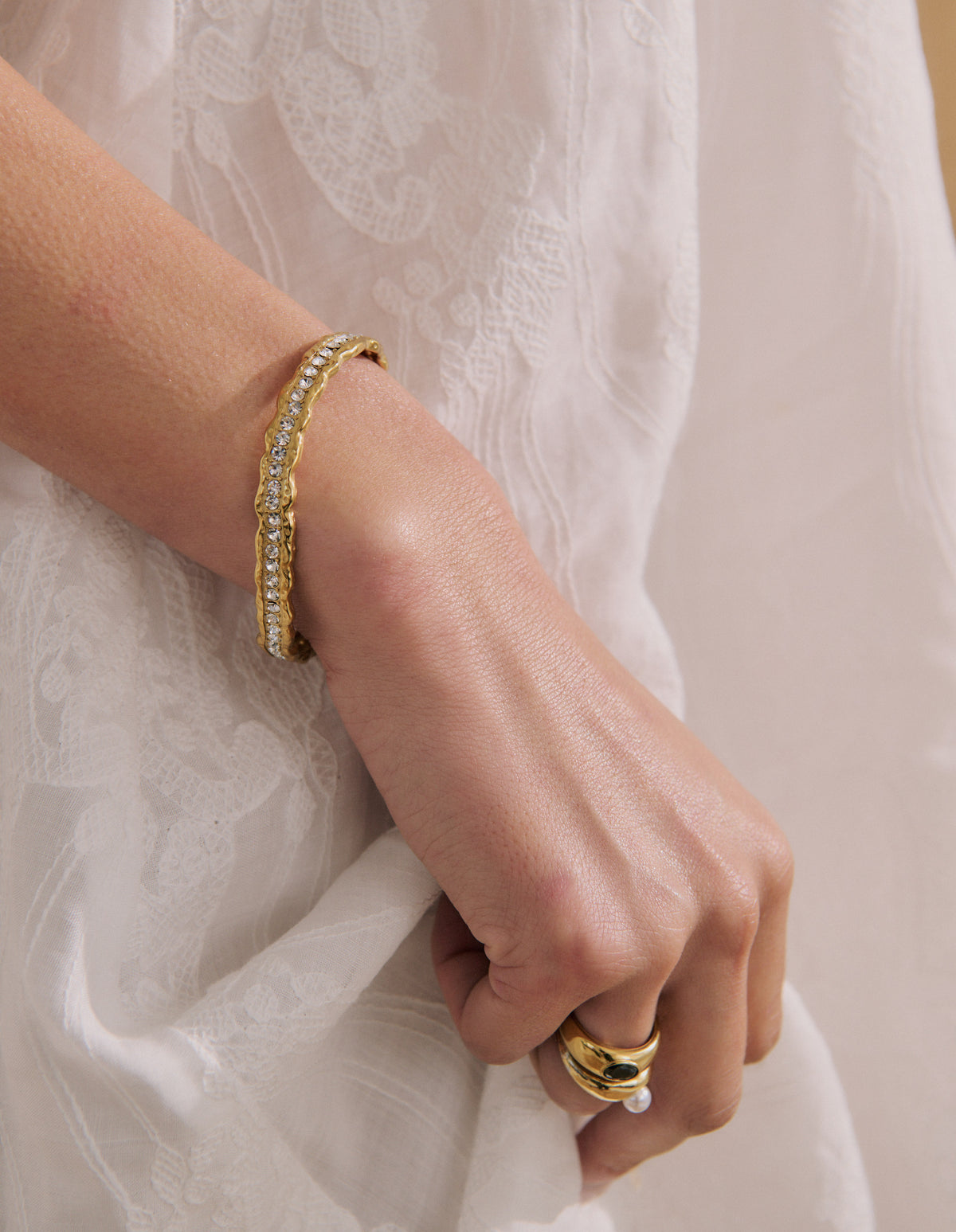 Lusine Hammered Diamante Cuff Bracelet - Gold