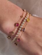 Rosy Glass Crystal Bezel Station Bracelet