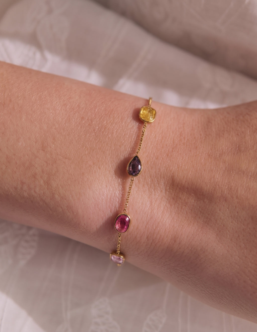 Rainbow Glass Crystal Bezel Station Bracelet