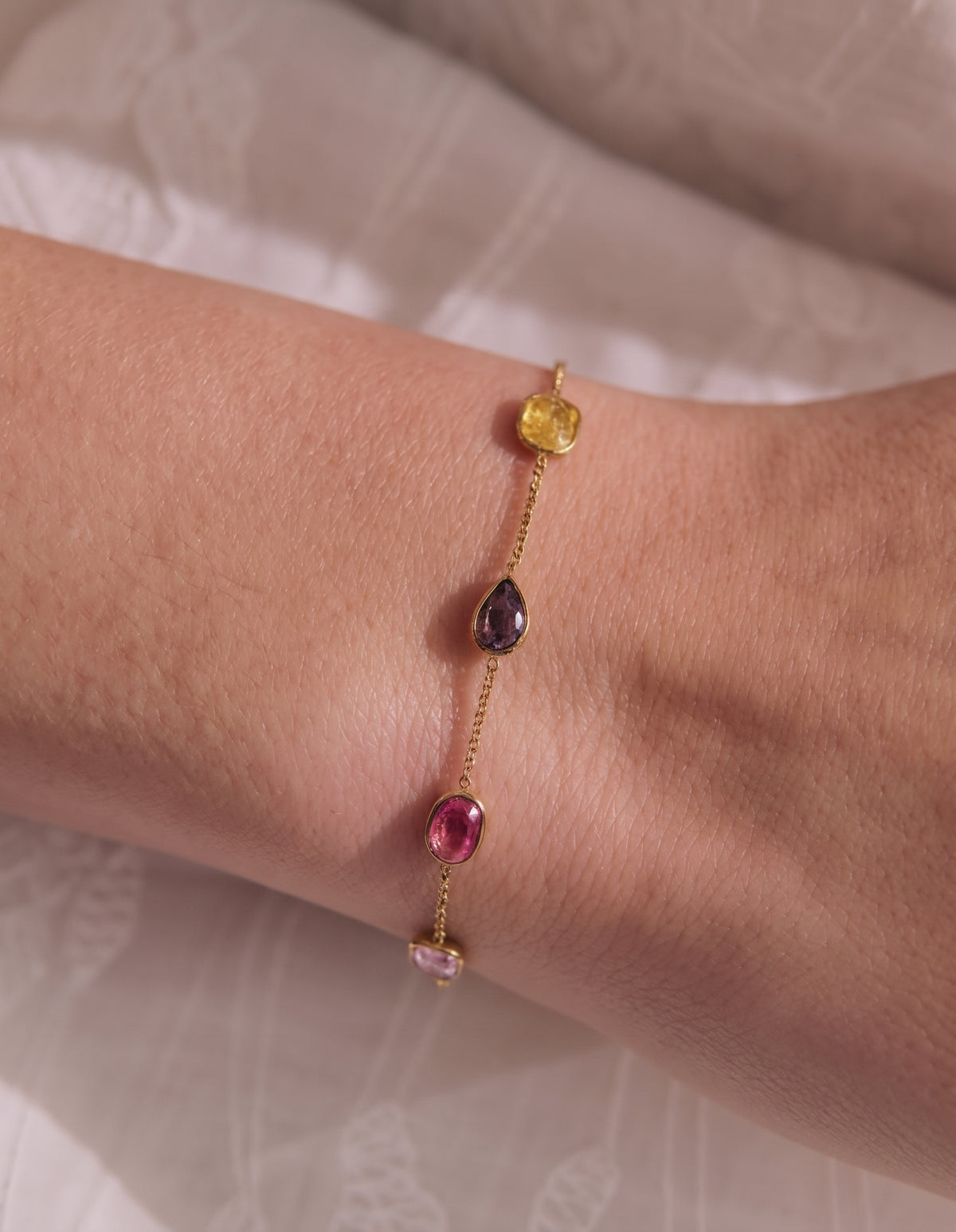 Rainbow Glass Crystal Bezel Station Bracelet