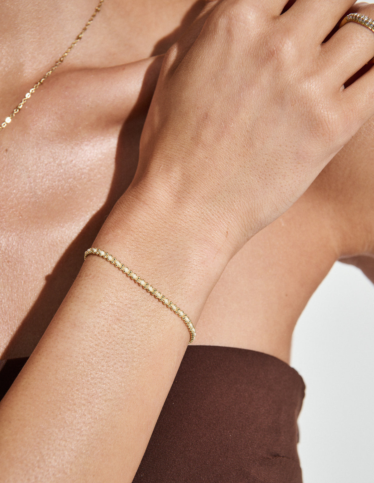 Thread 18K Gold Plated Beaded Bracelet - Beige
