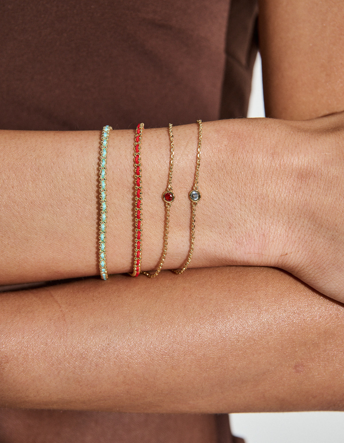 Thread 18K Gold Plated Beaded Bracelet - Aqua