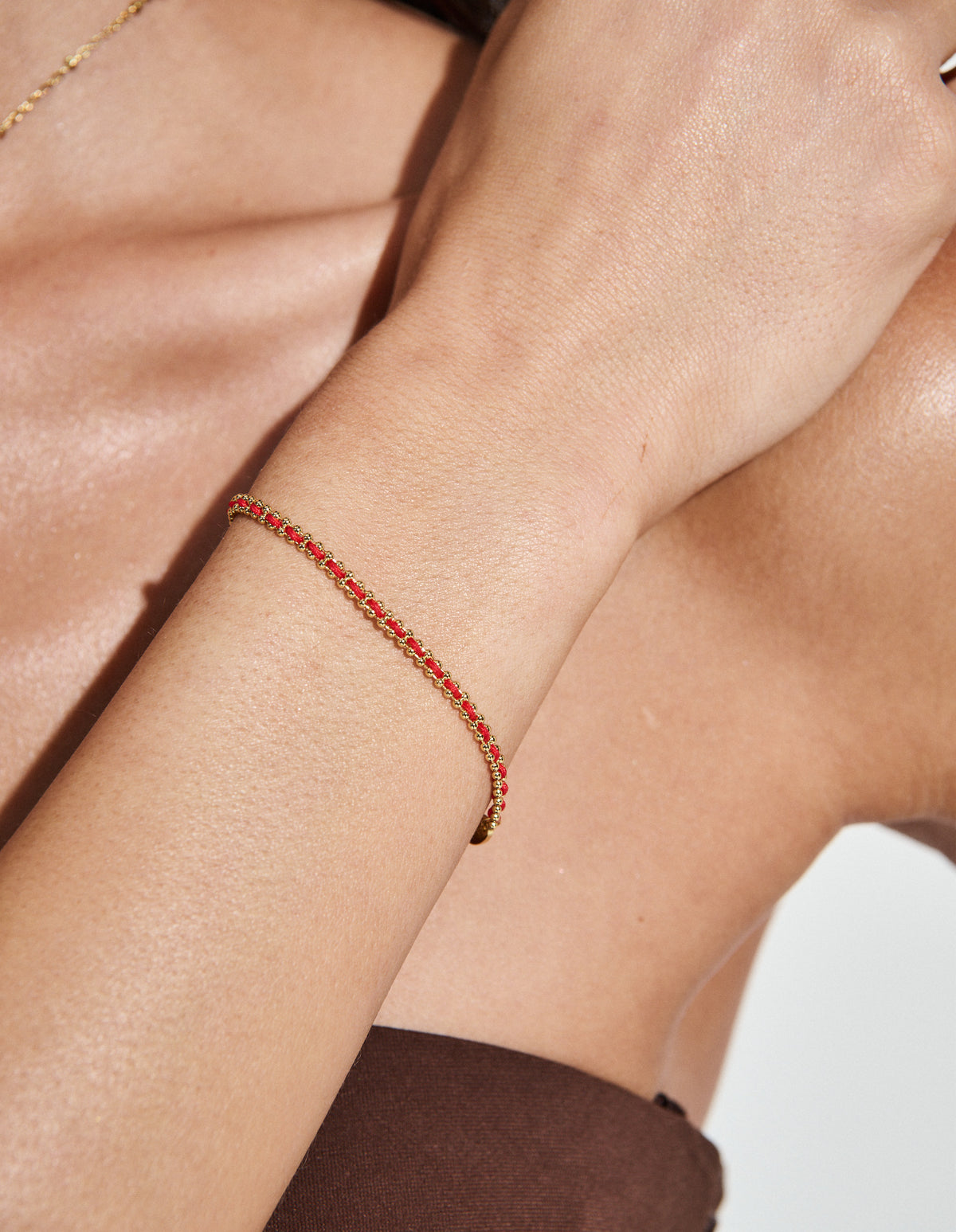 Thread 18K Gold Plated Beaded Bracelet - Red