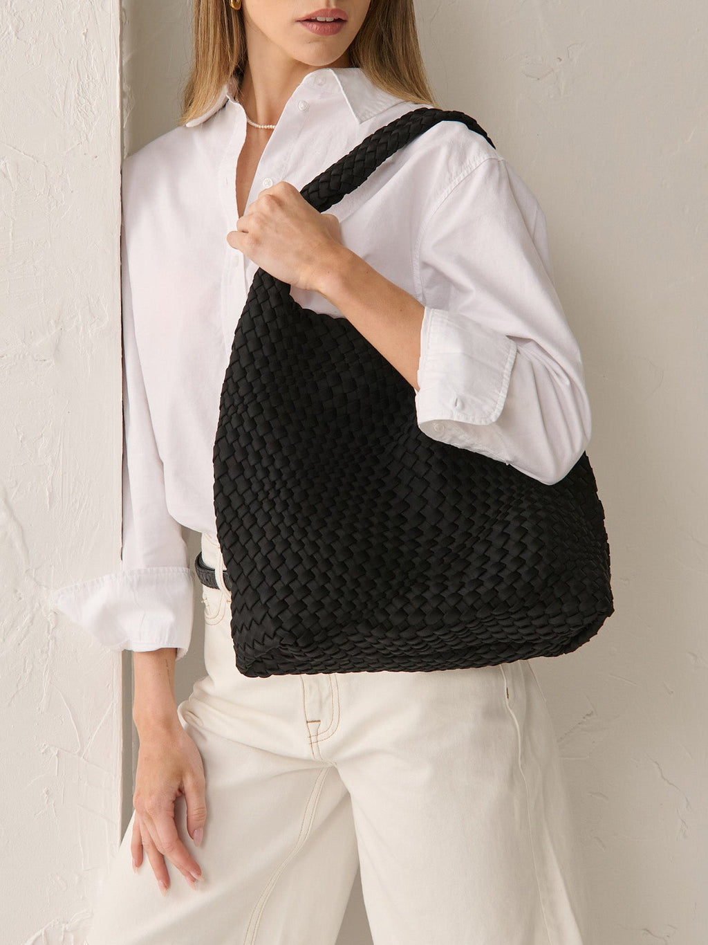 Layla Woven Shoulder Bag - Black