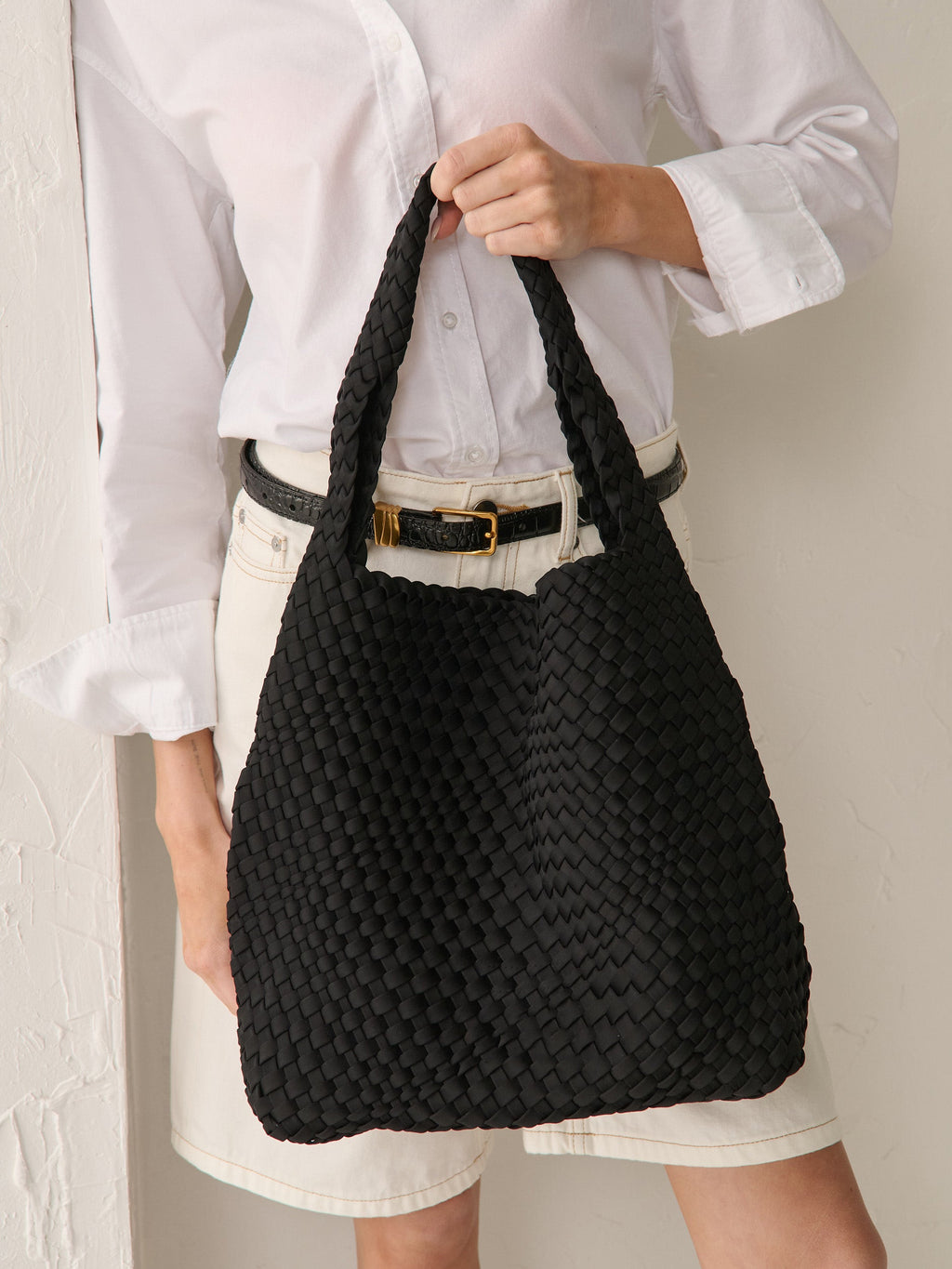Layla Woven Shoulder Bag - Black