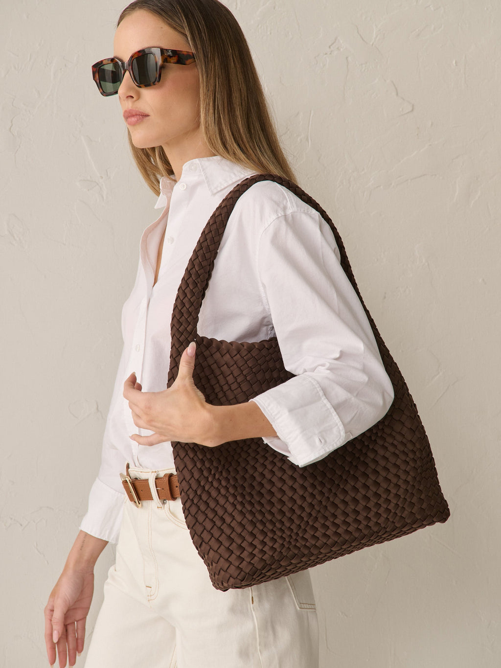 Layla Woven Shoulder Bag - Brown