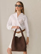 Layla Woven Shoulder Bag - Brown