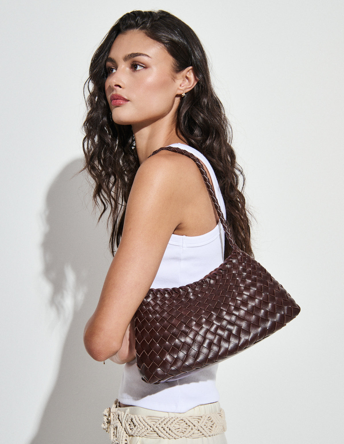 Roselle Woven Shoulder Bag - Brown