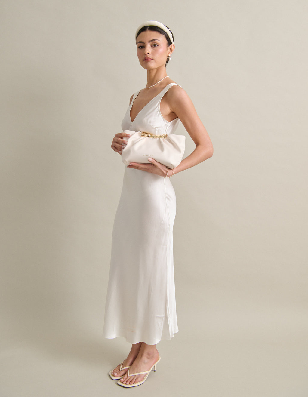 Aura Gathered Clutch Bag - Cream