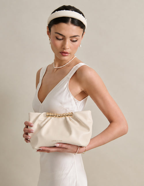 Aura Gathered Clutch Bag - Cream