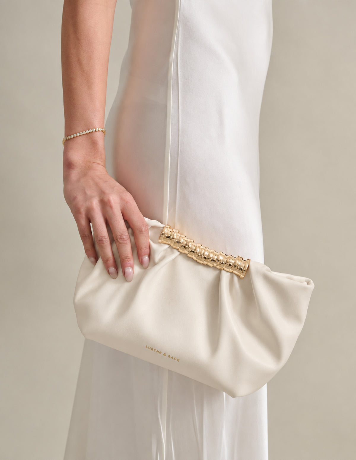 Aura Gathered Clutch Bag - Cream