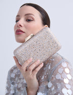 Enna Crystal Satin Clutch - Champagne