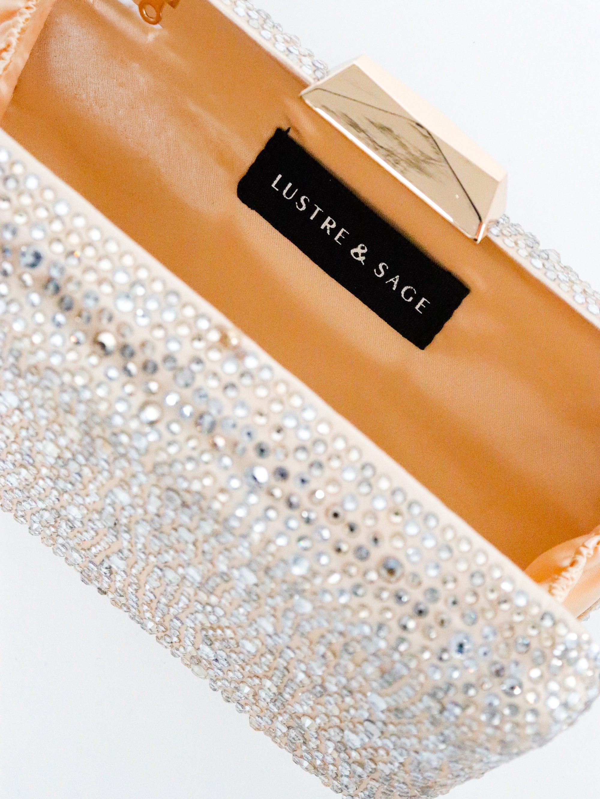 Enna Crystal Satin Clutch - Champagne