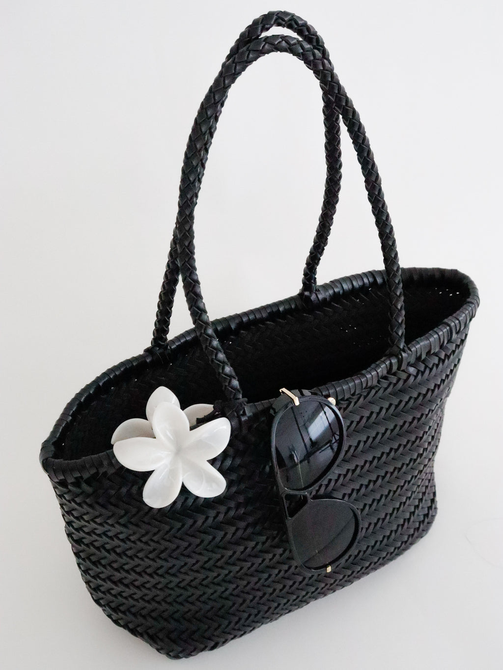 Alba Woven Wide Tote Bag - Black