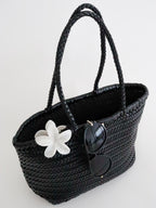 Alba Woven Wide Tote Bag - Black