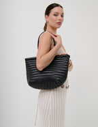 Alba Woven Wide Tote Bag - Black