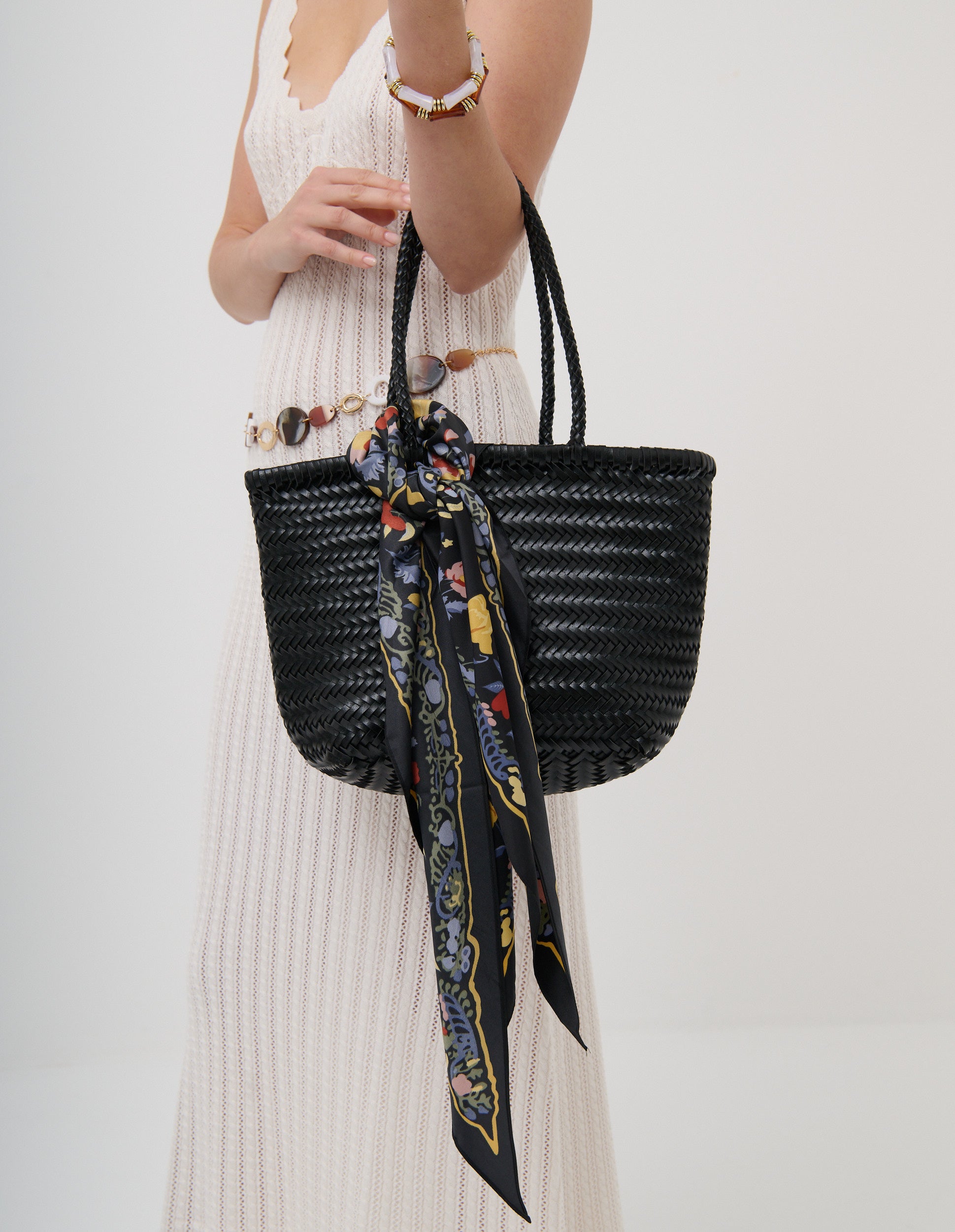 Alba Woven Wide Tote Bag - Black