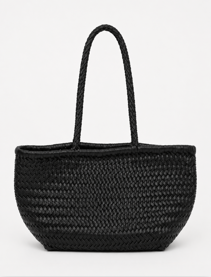 Alba Woven Wide Tote Bag - Black