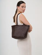 Alba Woven Wide Tote Bag - Brown