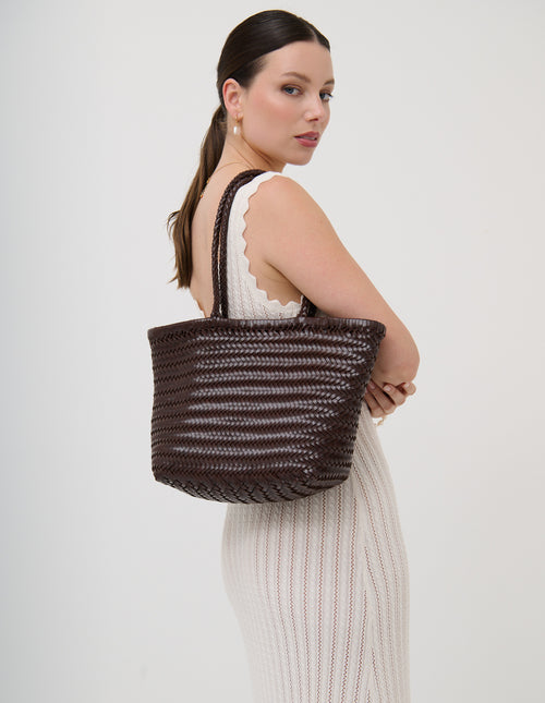 Alba Woven Wide Tote Bag - Brown