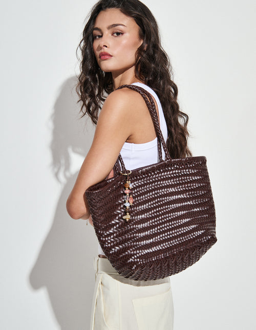 Alba Woven Wide Tote Bag - Brown