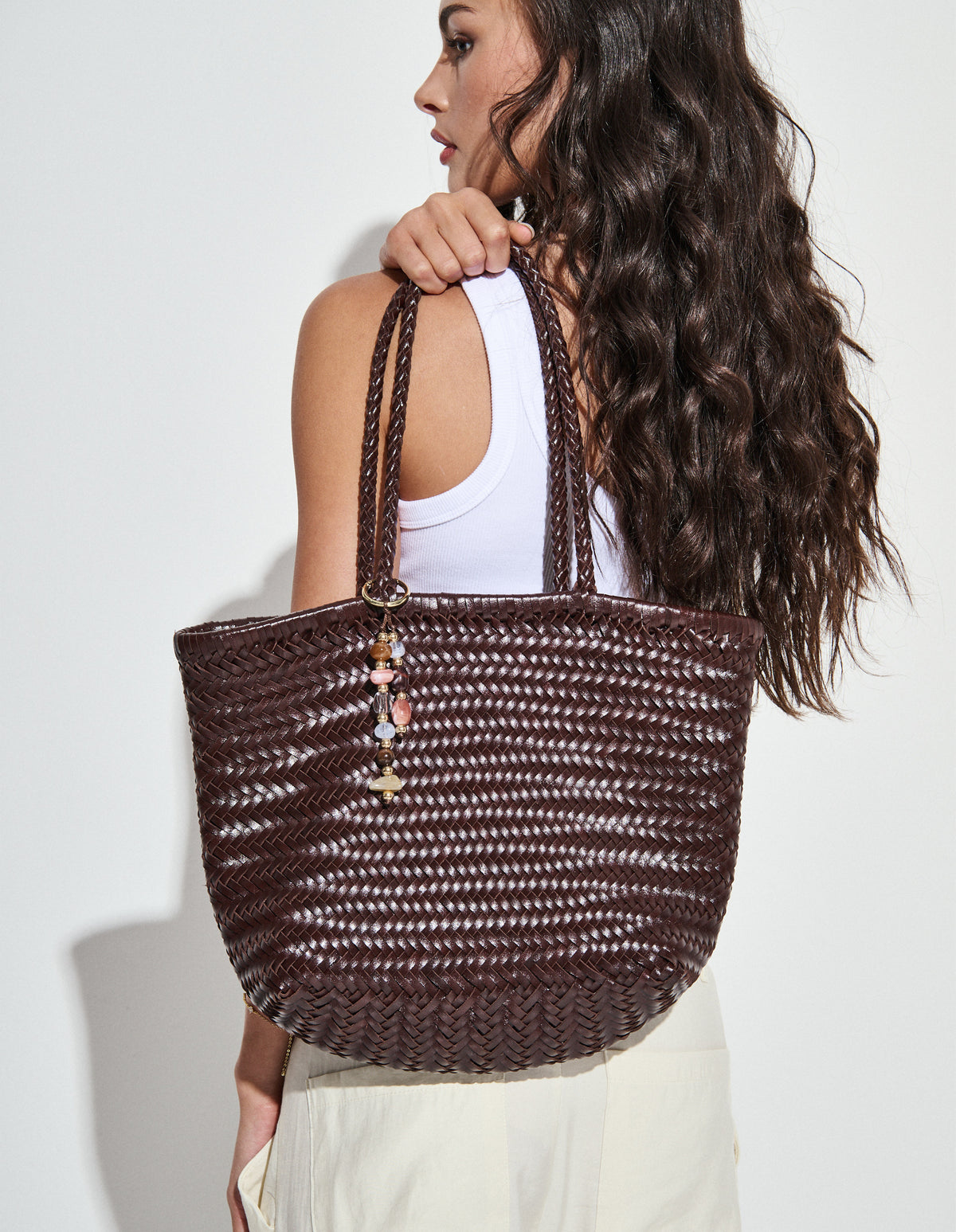 Alba Woven Wide Tote Bag - Brown