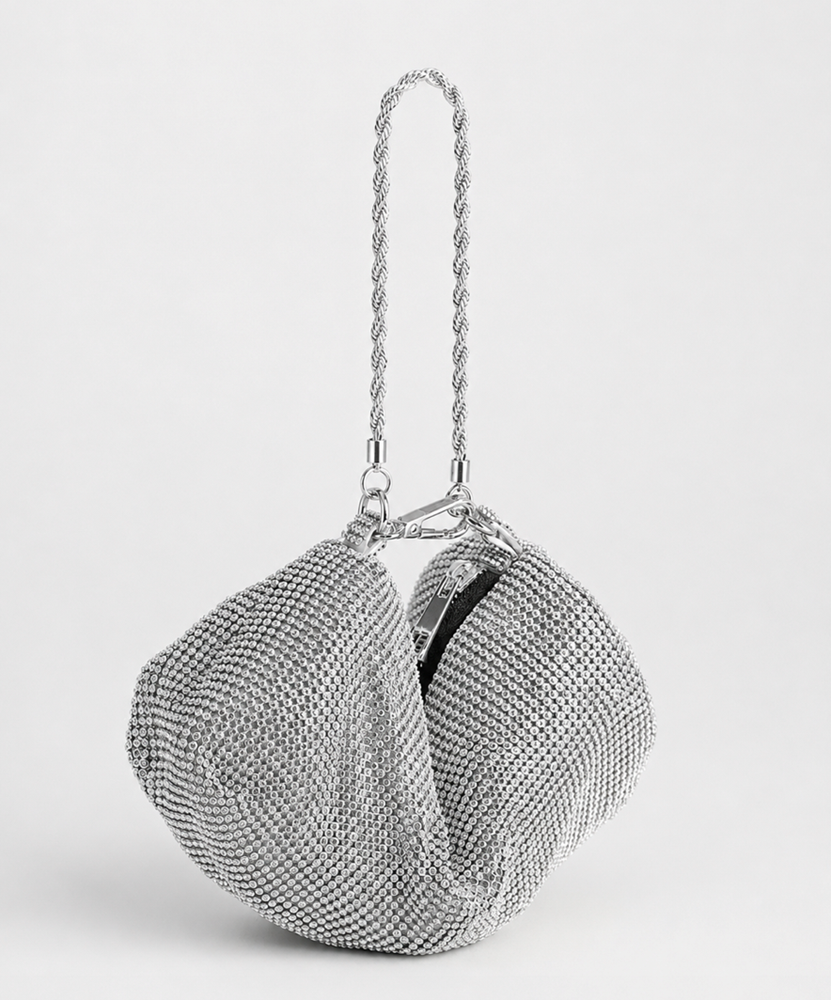 Veneto Crystal Wristlet Bag - Silver