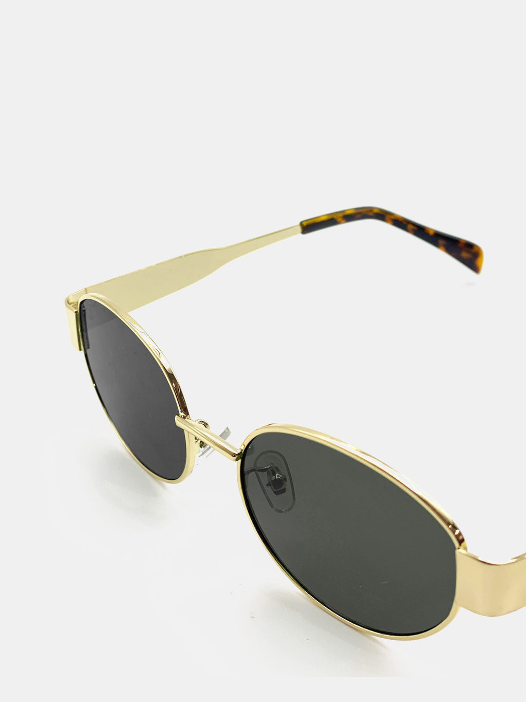 Round Gold Metal Oval Sunglasses - Black