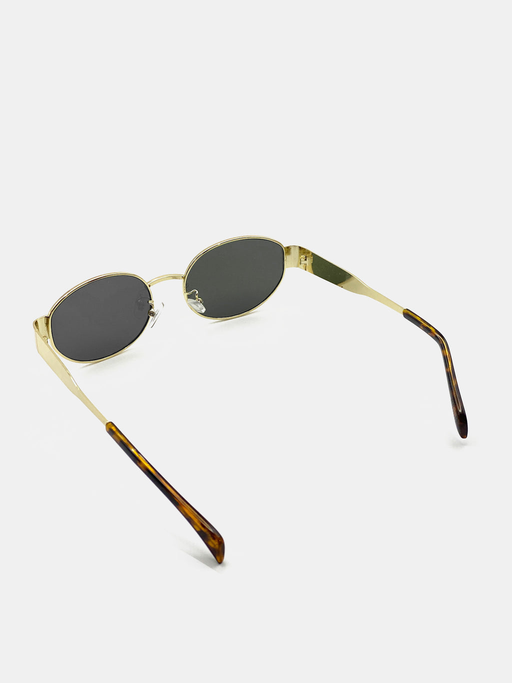 Round Gold Metal Oval Sunglasses - Black