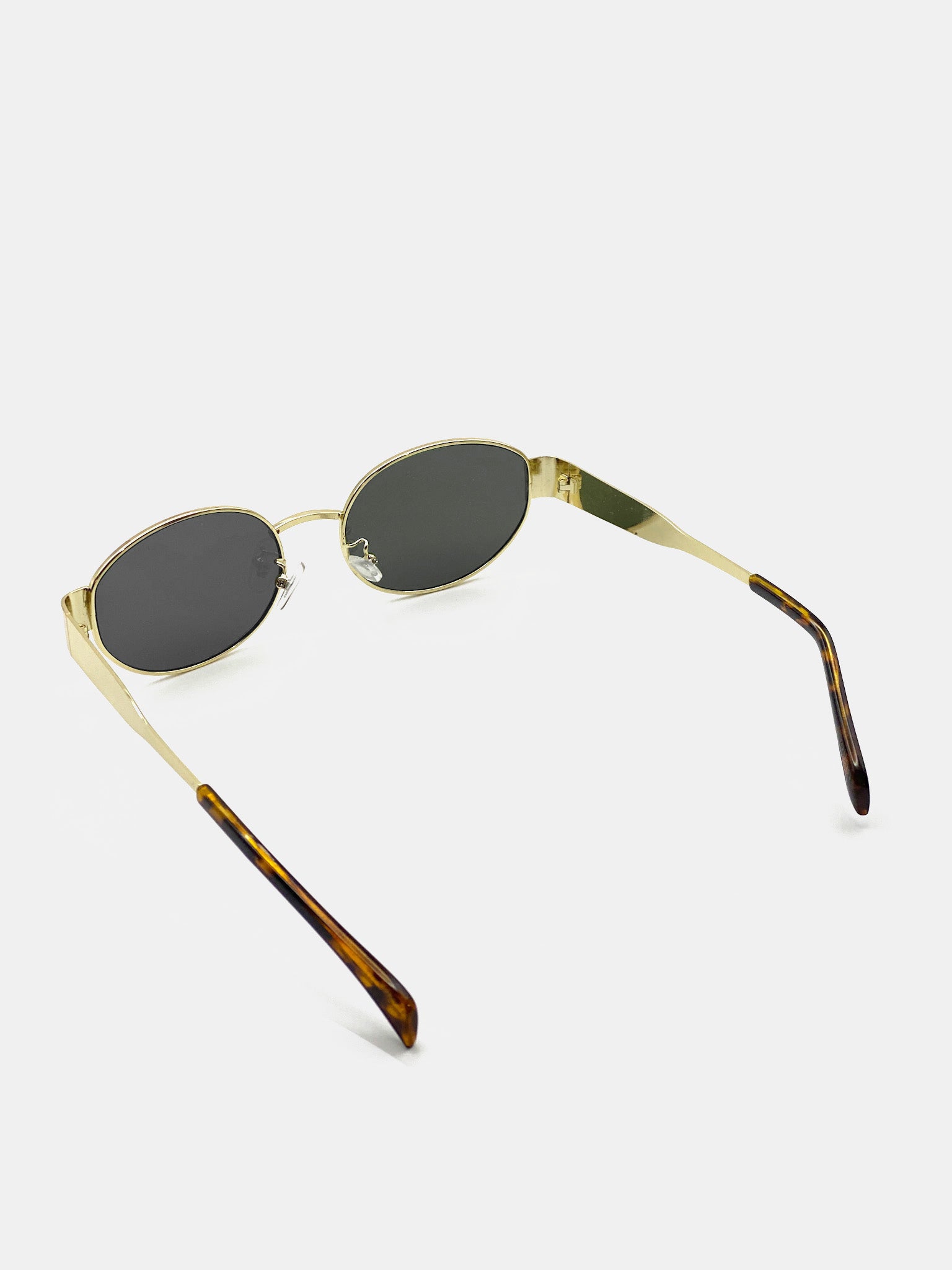 Round Gold Metal Oval Sunglasses - Black
