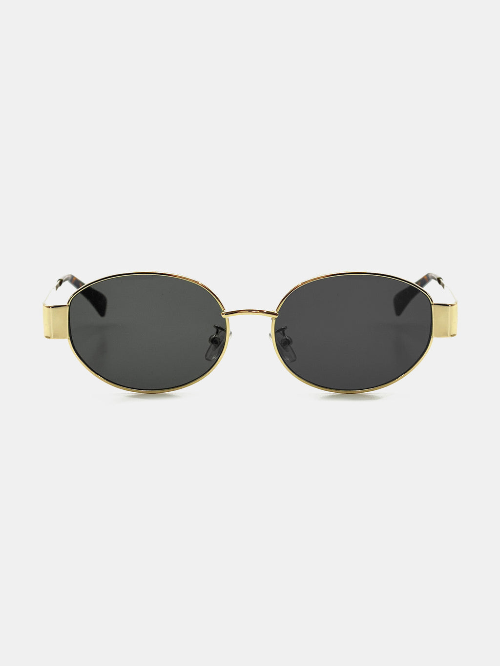 Round Gold Metal Oval Sunglasses - Black