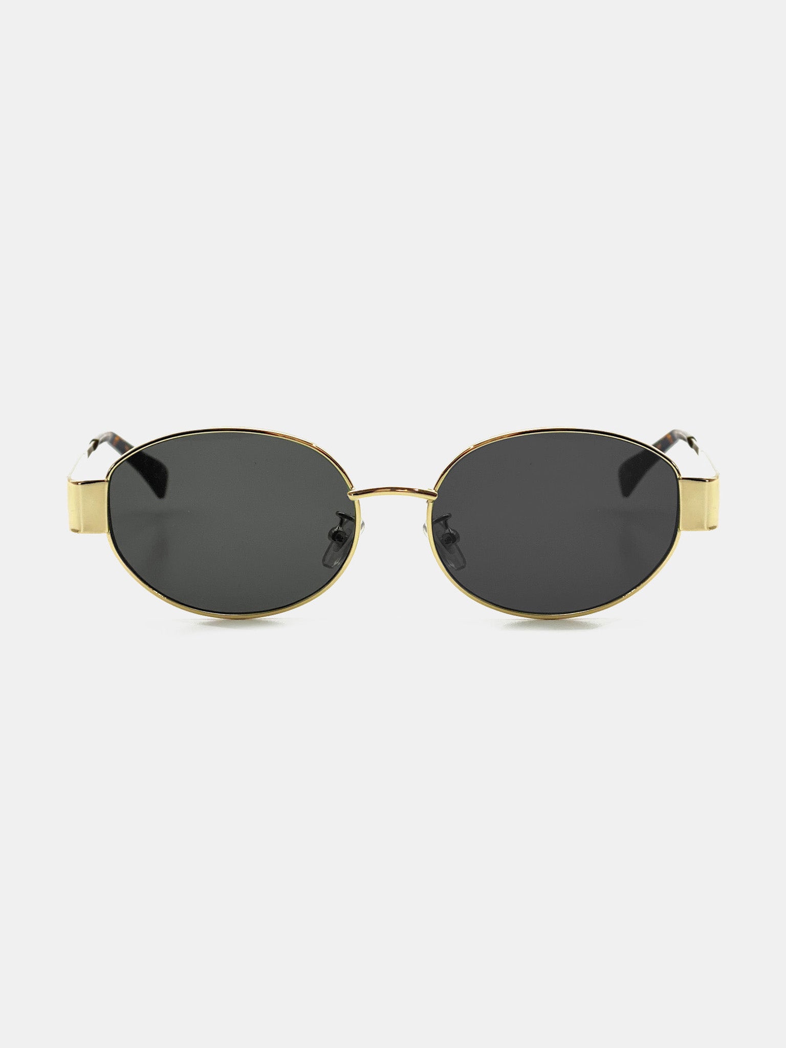 Round Gold Metal Oval Sunglasses - Black
