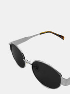 Round Silver Metal Oval Sunglasses - Black